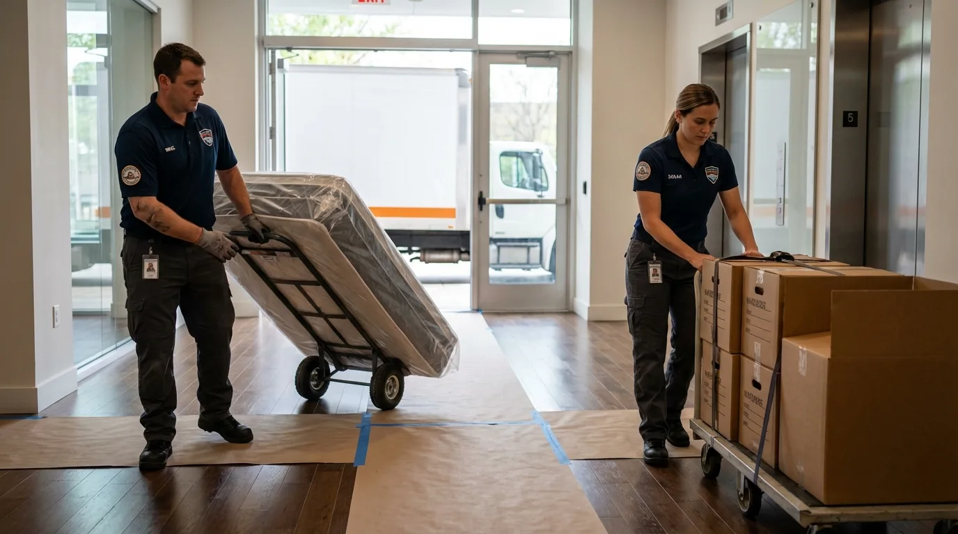 Professional apartment movers loading elevator in Newmanstown, PA